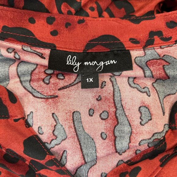 Lily Morgan Plus Size 1X Red Animal Print Tunic Top Stretch Knit - Picture 11 of 12
